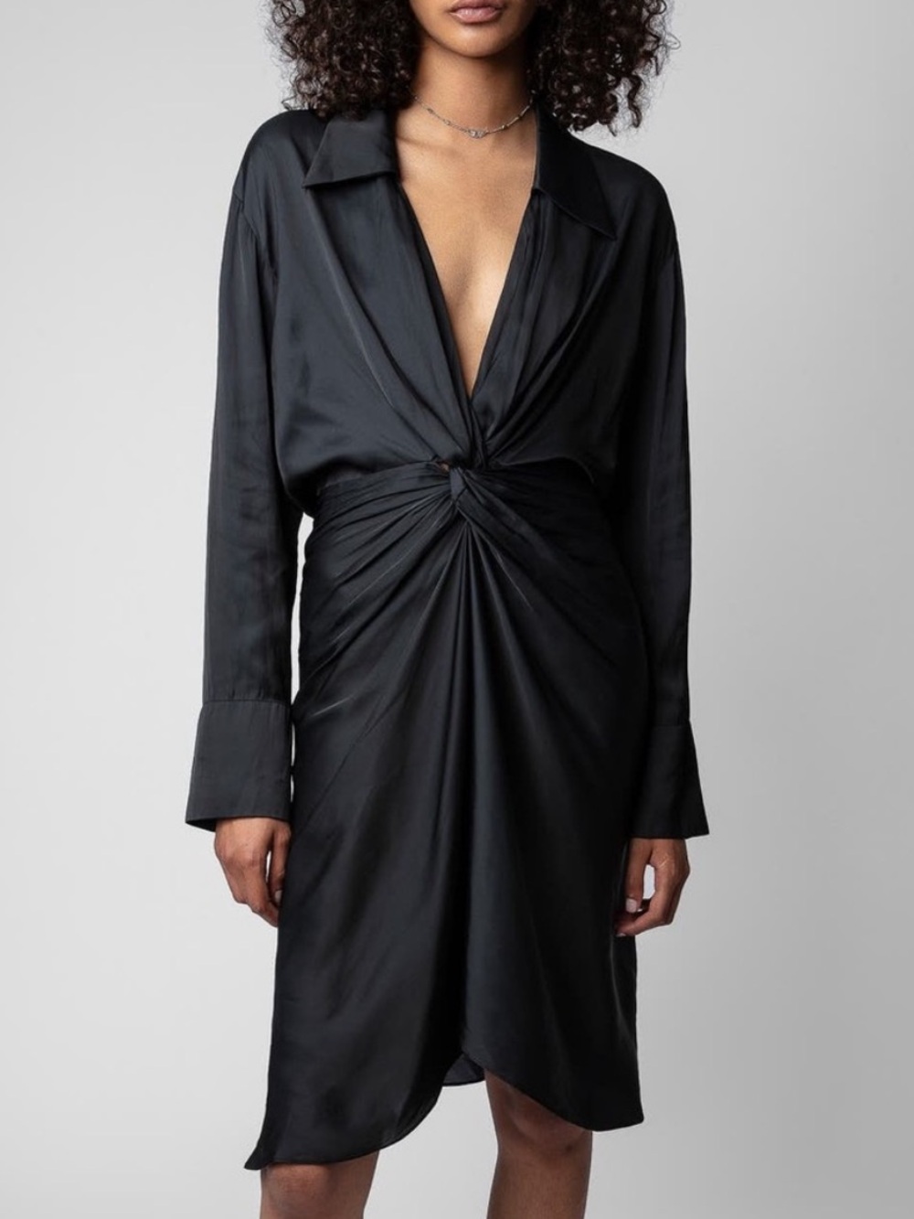 Zadig & Voltaire Black Rozo Satin Twist Front Dress XS NWT